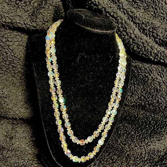 VINTAGE 1940’s ART DECO AURORA BOREALIS DOUBLE STRAND NECKLACE W/CRYSTAL CLASP - Picture 9 of 9